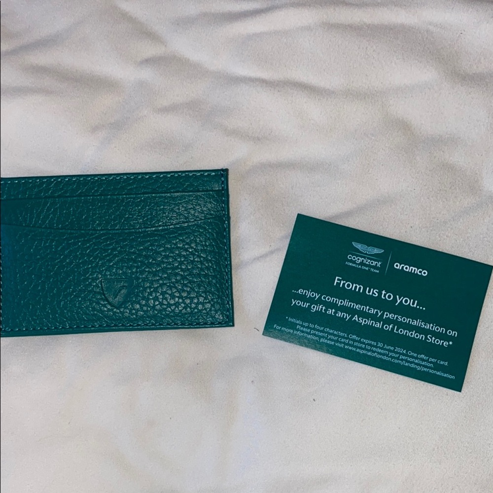 Limited Edition Aston Martin Formula One Aspinal of London Teal Card Holder - Picture 4 of 9
